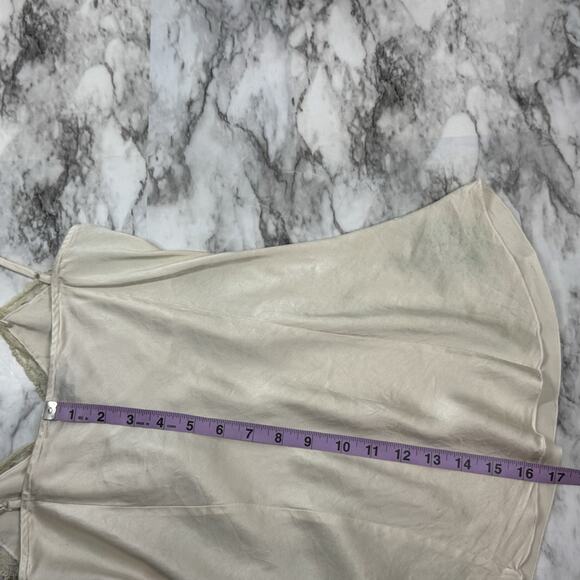 Y2K 2000s Cream Silk Babydoll Top Sz M Splatter Rhinestone Embellished Lace Trim - Picture 4 of 5